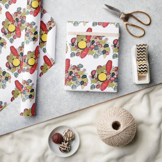 Papel De Presente New England Clams Lobster Clambake Seafood Janto (Artesanato)