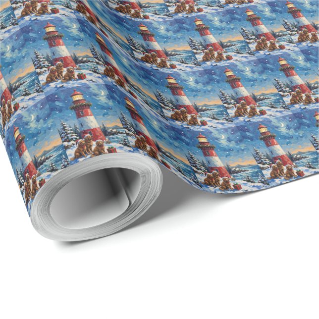 Papel De Presente Newfoundland Christmas Lighthouse Holiday (Ponta do rolo)