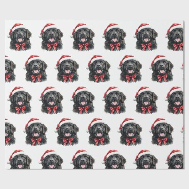 Papel De Presente Newfoundland Dog with Santa Hat (Aberto)