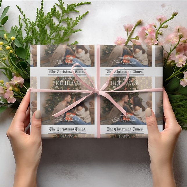 Papel De Presente Newspaper What A Year Holiday Photo Christmas (Criador carregado)