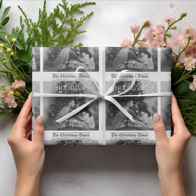 Papel De Presente Newspaper What A Year Holiday Photo Christmas (Criador carregado)