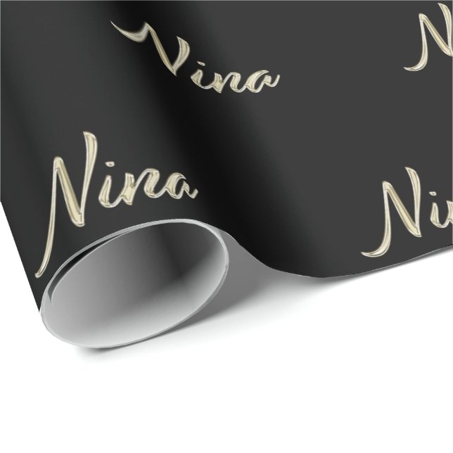 Papel De Presente Nina white gold Handwriting Geschenkpapier (Ponta do rolo)