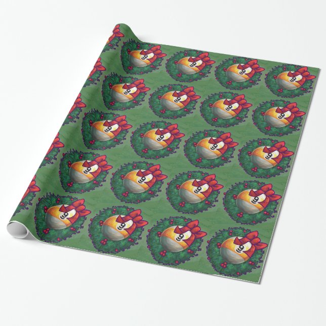 Papel De Presente Nine Ball in Wreath Pattern on Green (Desenrolado)