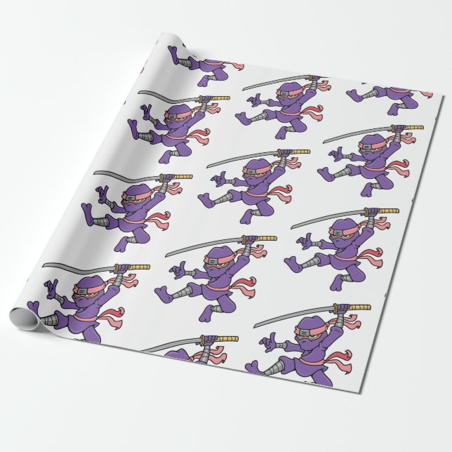 Papel De Presente Ninja de salto roxo customizável (Desenrolado)