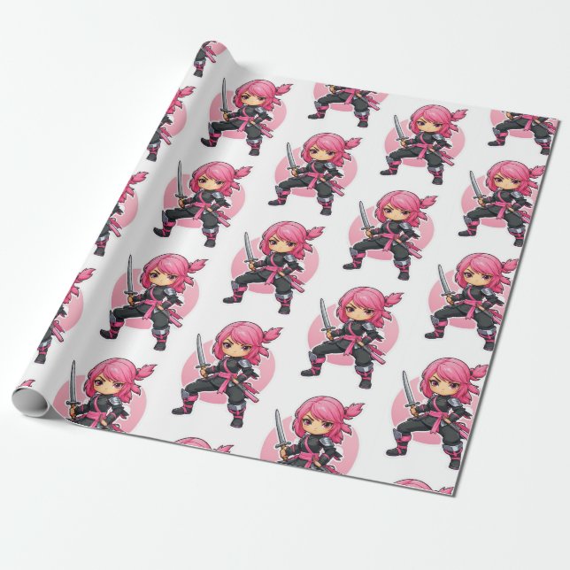 Papel De Presente Ninja Girl Rosa (Desenrolado)