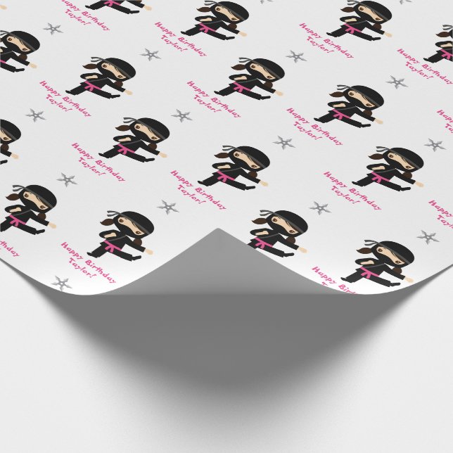 Papel De Presente Ninja Wrapting Paper Girl Pink Black Personalizado (Ponta)
