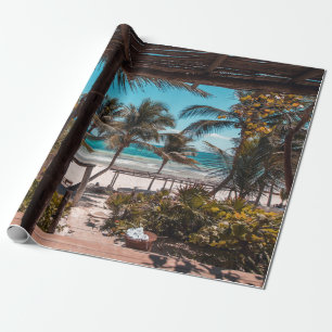 Papel De Presente Nipa hut sob palmeiras de coco
