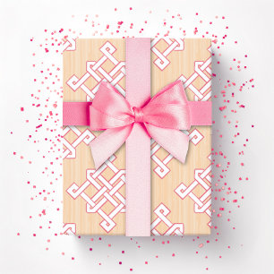 Papel De Presente Nó Infinito de Diamante em Rosa e Laranja