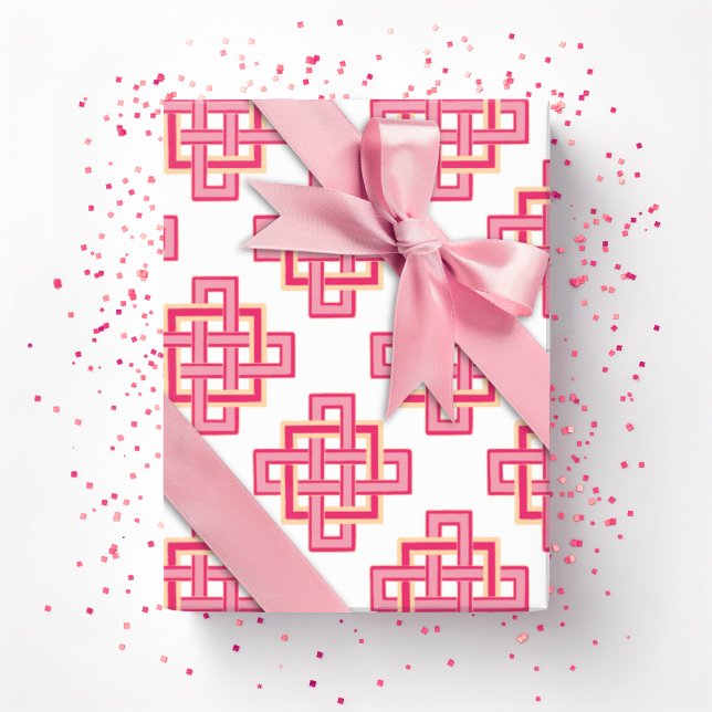 Papel De Presente Nó Sem Fim Quadrado em Rosa e Laranja (Criador carregado)
