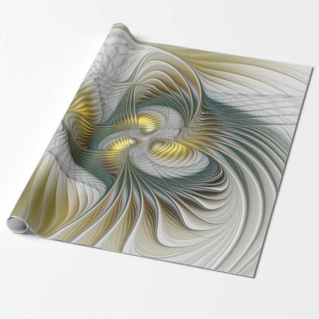 Papel De Presente Nobre Ouro Teal Abstrato Fantasy Arte Fractal (Desenrolado)