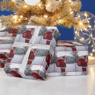 Papel De Presente Noel Claus Trump Na Frente da Casa Branca