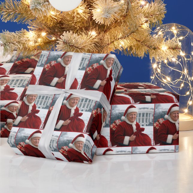 Papel De Presente Noel Claus Trump Na Frente da Casa Branca (Feriados)