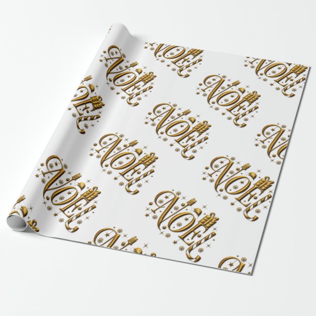 Papel De Presente Noel de Natal Dourado e branco (Desenrolado)