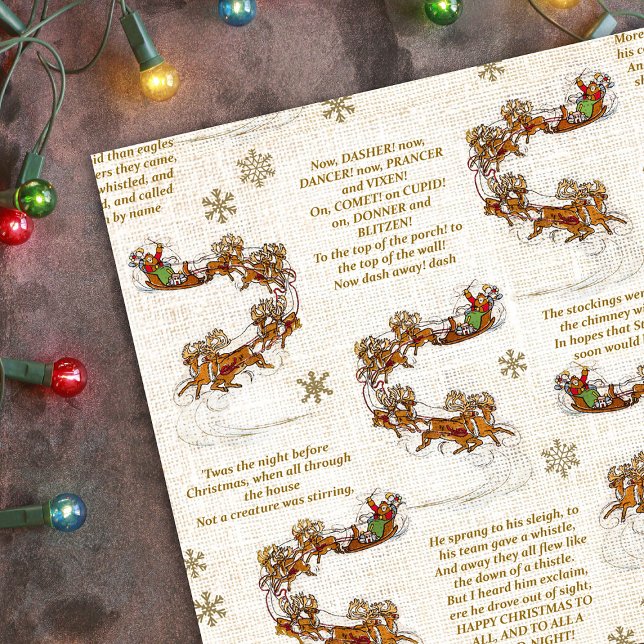 Papel De Presente Noite antes dos Papais noeis de Natal Sleigh Reind (Criador carregado)