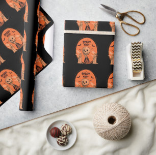 Papel De Presente Noite Assustadora Crânio de Halloween e Desenho de
