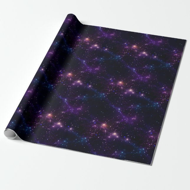 Papel De Presente Noite com Céu Roxo e Preto (Desenrolado)