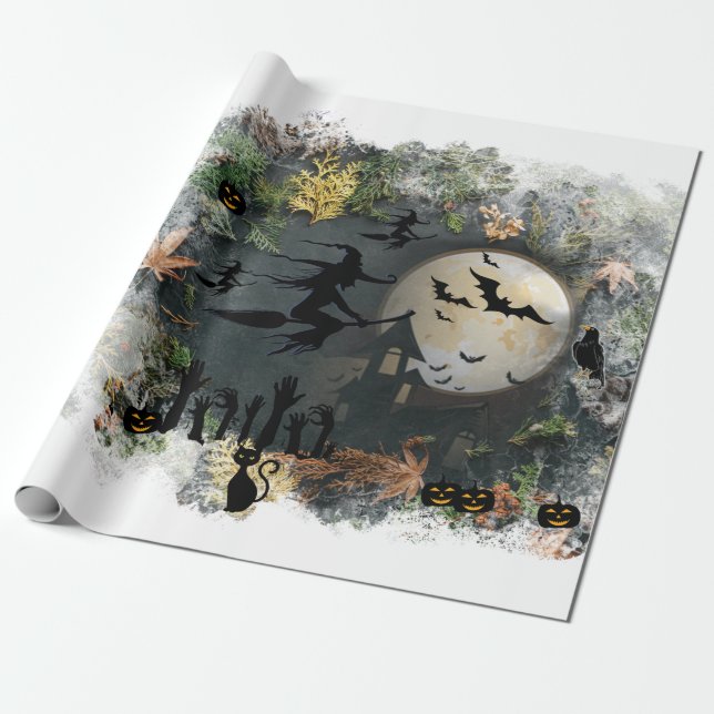 Papel De Presente Noite da Festa das Bruxas (Desenrolado)