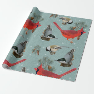 Papel De Presente Noite de Frango Cardinal de Aves de Natal