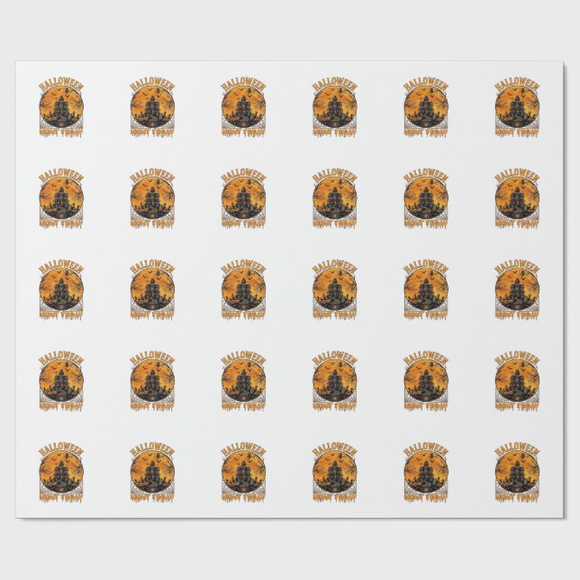 Papel De Presente Noite de Halloween Hoje Mansão Assombrada Abóboras (Aberto)