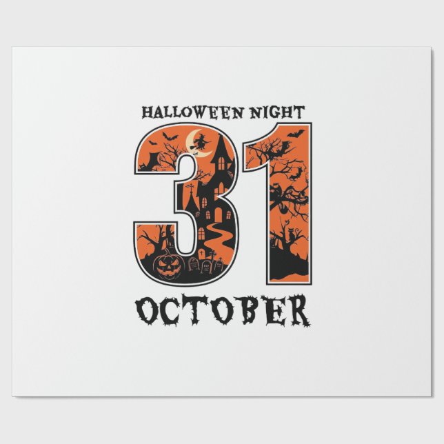 Papel De Presente Noite de Halloween Outubro Casa Assombrada Bruxa A (Aberto)