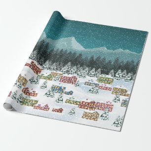 Papel De Presente Noite de Natal - Horizontal City Snowfall Landscap
