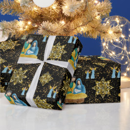 Papel De Presente Noite de Natal Mary Joseph Jesus Angels Ouro