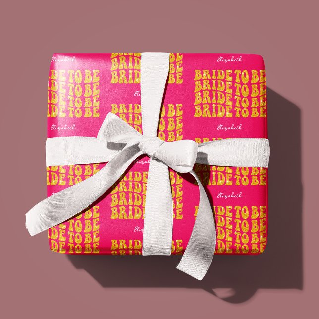 Papel De Presente Noiva a Ser Texto Glitter Dourado com Nome, Rosa (Criador carregado)
