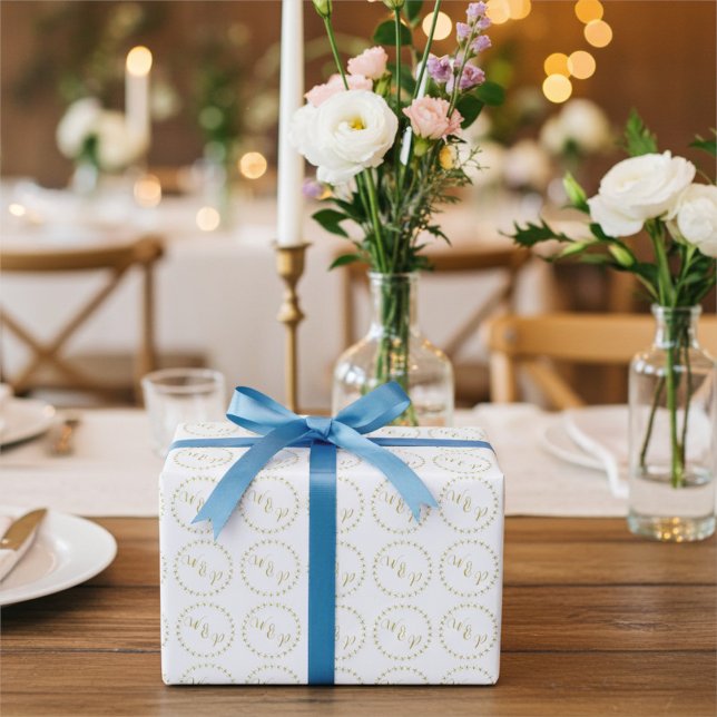 Papel De Presente Noiva Dourada e Branca e Monograma (Criador carregado)