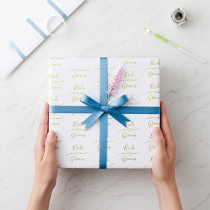 Papel De Presente Noiva Dourada e Branca Personalizada e Casamento d