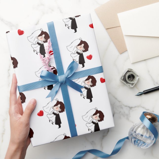 Papel De Presente Noiva e noiva com corações vermelhos (Presentear)