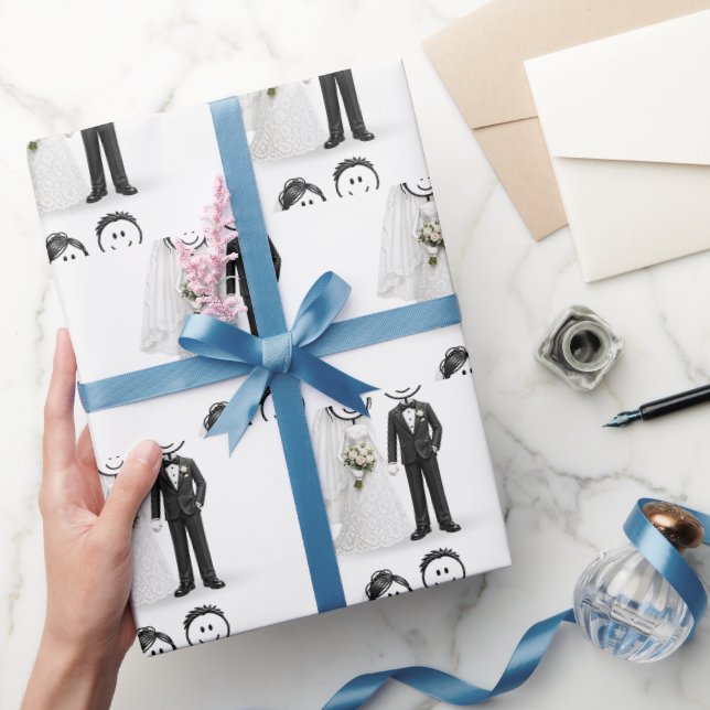 Papel De Presente Noiva e Noivo em Desenho Simples de Casamento (Presentear)