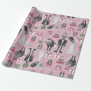 Papel De Presente noiva frankenstein, monstro de natal rosa