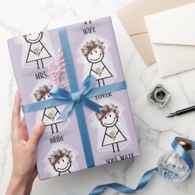 Papel De Presente Noiva Menina Palito de Sapato e Buquê (Presentear)