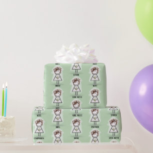 Papel De Presente Noiva Menina Palito de Sneakers no Verde