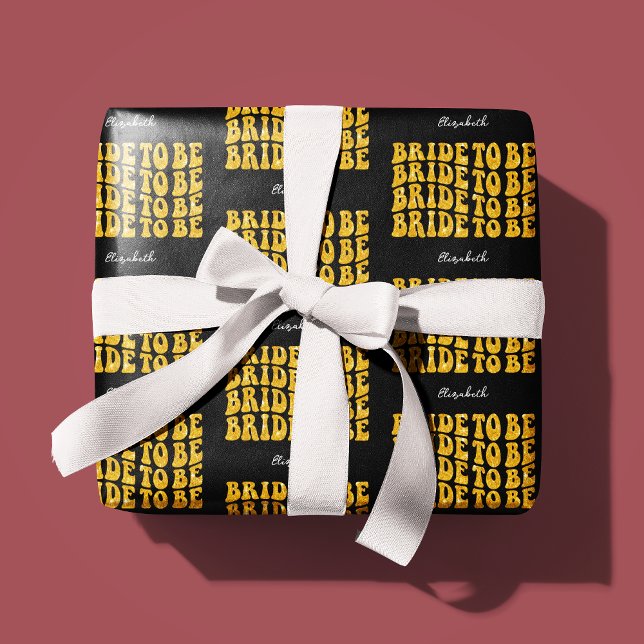 Papel De Presente Noiva para ser Dourada com texto brilhante com nom (Criador carregado)