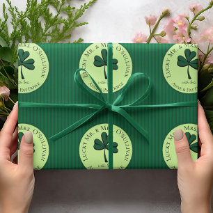 Papel De Presente Noiva Sortuda Elegante e Trevo Verde