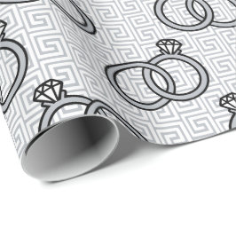 Papel De Presente Noivado com Chave Grega Casamento - Prata & Branco