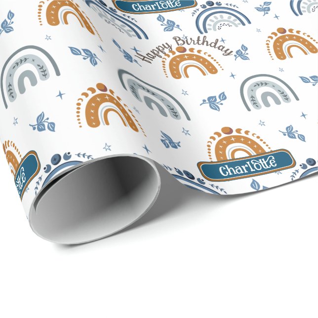 Papel De Presente Noivado do Padrão Celestial de Boho Retro Bonito (Ponta do rolo)