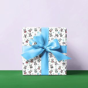 Papel De Presente Noivado do Padrão de Panda   Branco