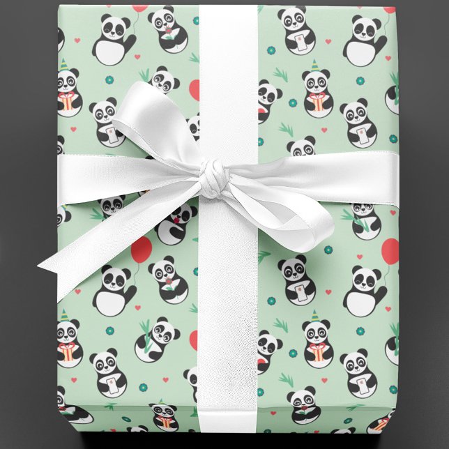 Papel De Presente Noivado do Padrão Panda Bonito | Verde (Criador carregado)