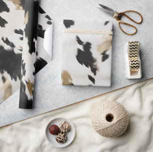 Papel De Presente Noivado Dourado de cowhide preto-branco ocidental