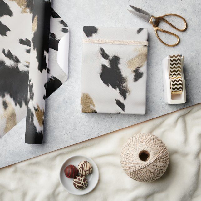 Papel De Presente Noivado Dourado de cowhide preto-branco ocidental (Artesanato)