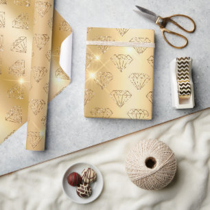 Papel De Presente Noivado Elegante Brilho Diamante Dourado Casamento