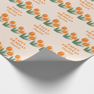 Papel De Presente Noivado Floral Laranja Elegante Tulip