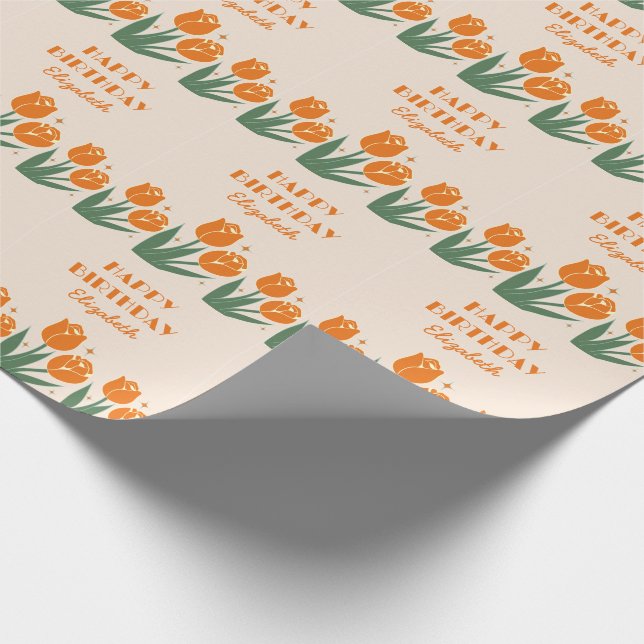 Papel De Presente Noivado Floral Laranja Elegante Tulip (Ponta)