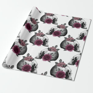 Papel De Presente Noivas Góticas Caveiras Florais Borgonha Caprichos
