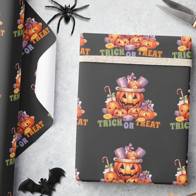 Papel De Presente Nome Abóbora Laranja Roxo Assustador Halloween Doc (Criador carregado)