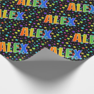 Papel De Presente Nome "ALEX" do arco-íris + Estrelas
