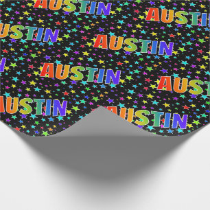 Papel De Presente Nome "AUSTIN" do arco-íris + Estrelas