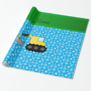 Papel De Presente Nome backhoe céu azul flocos de neve de natal azul